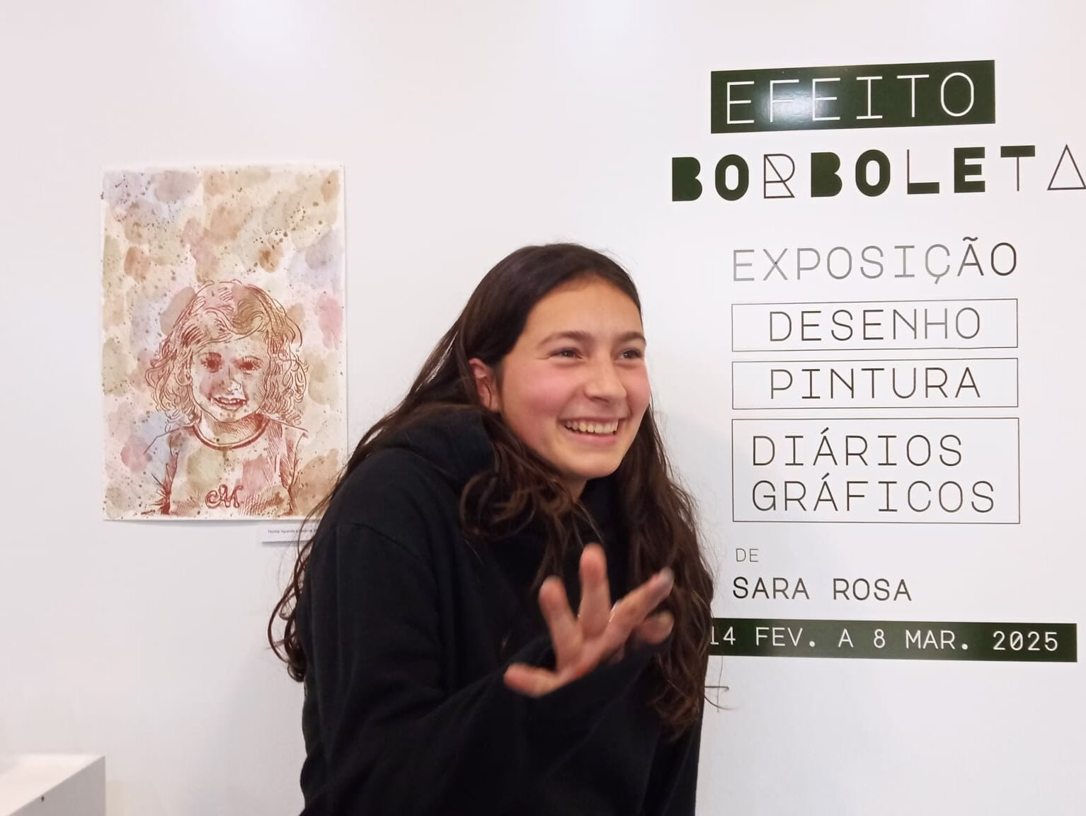 sara rosa at the opening evento of her first art exhibition: butterfly effect at galeria municipal da lourinhã